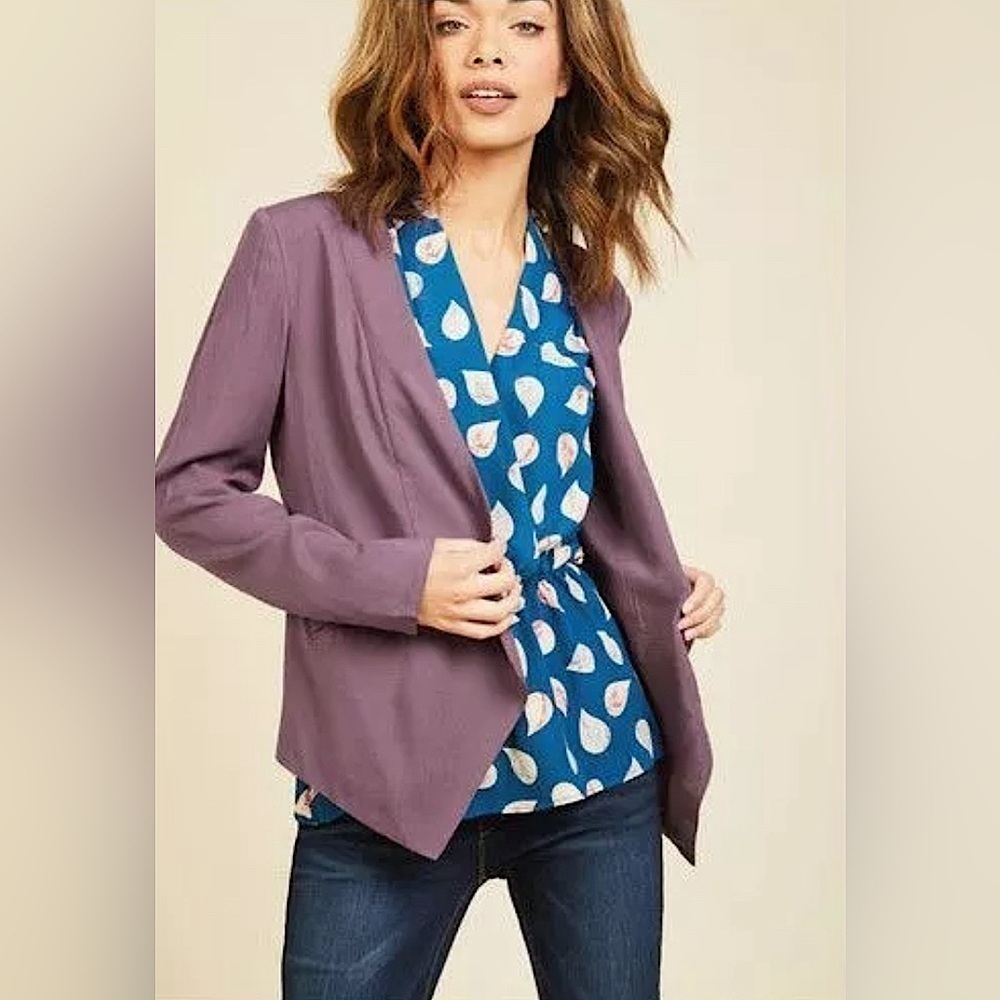 Esley Modcloth Eggplant Purple Lightweight Rayon Draped Front Blazer Small